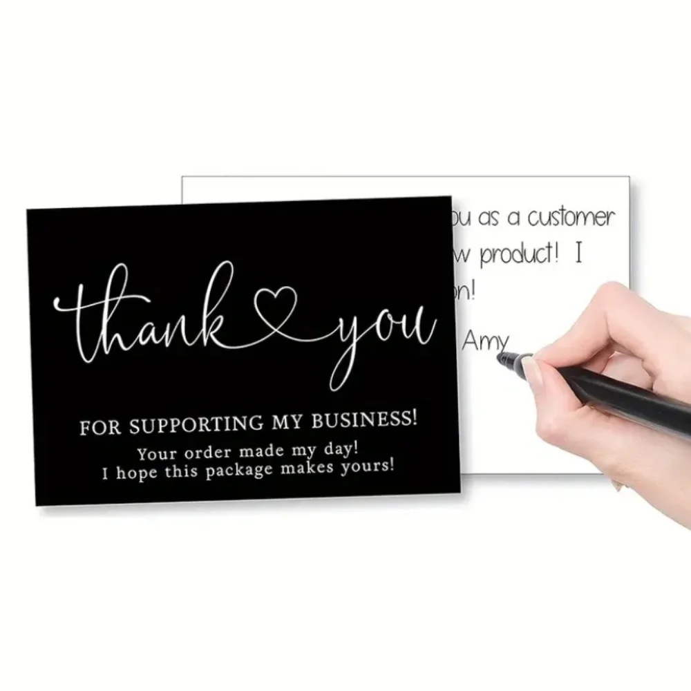 NEW BLACK/WHITE 30 PCS THANK YOU FOR SUPPORTING MY BUSINESS APPRECIATION CARDS